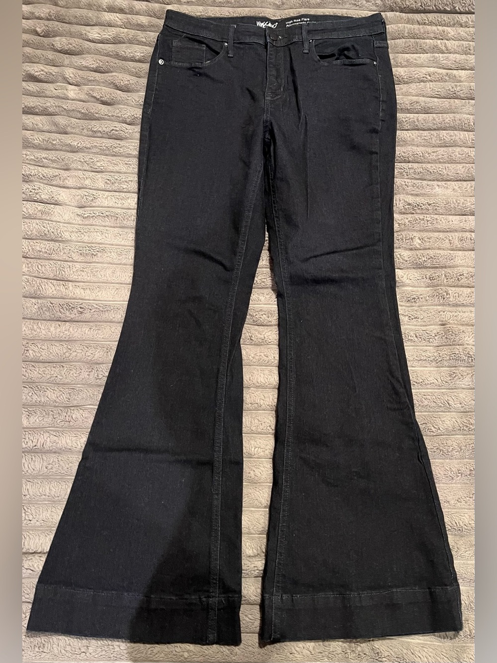 MOSSIMO DENIM WOMEN HIGH RISE FLARE JEANS STRETCH SIZE 12 NEW NO TAGS DARK RINSE